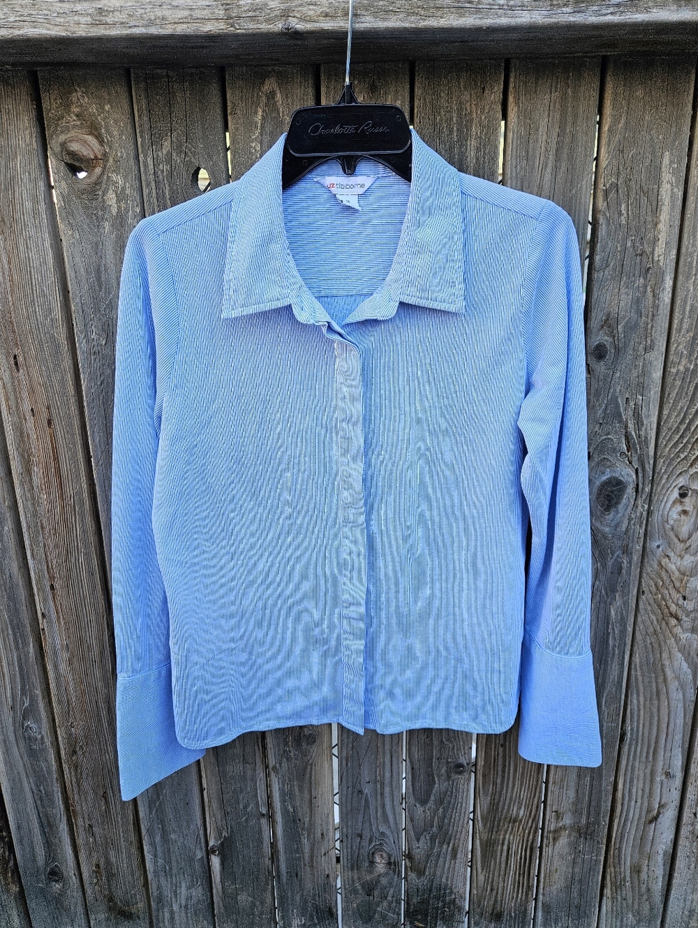 Liz Claiborne Pale Blue Collared Button-Up Blouse Women's Size M - Picture 6 of 16